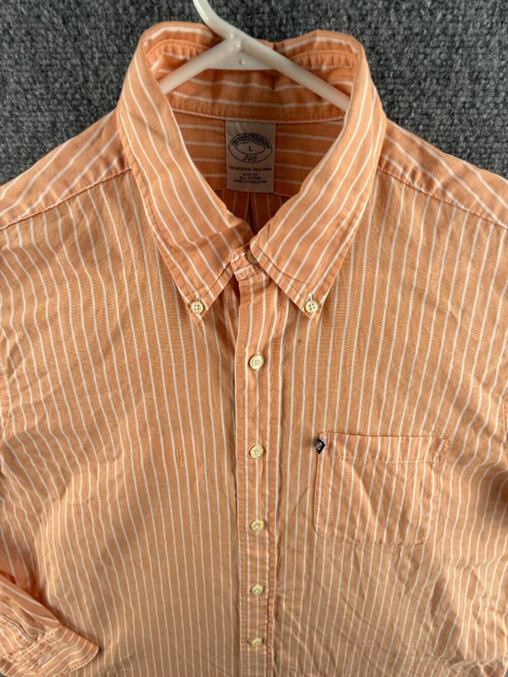 Brooks Brothers Striped Slim Large Button-Down Cotton Orange Office Shirt Men